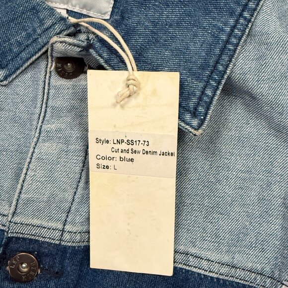 Liquor N Poker Cut and Sew Denim Jacket Colorblock Blue Cotton Size L NWT - Picture 11 of 14